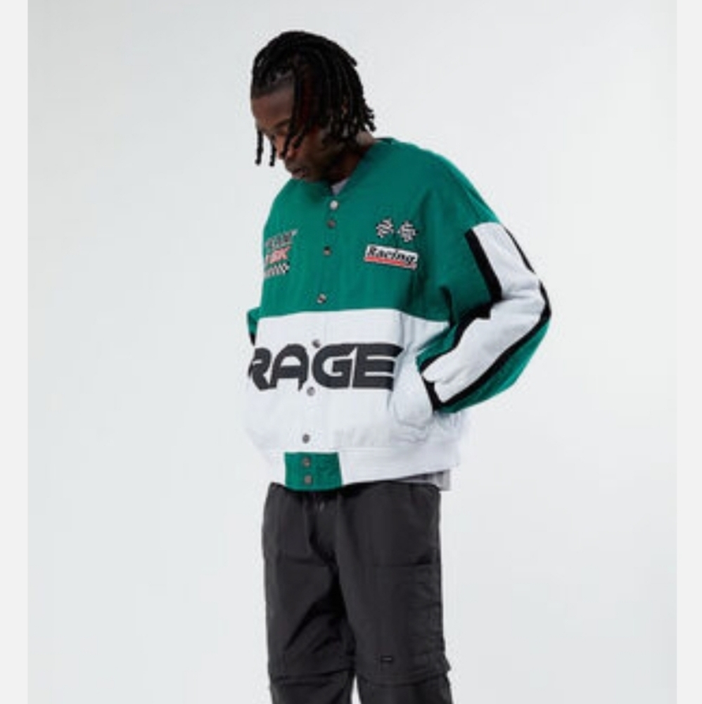 NWT RAGE Racer Jacket Green Puffer Mens Large Streetwear
